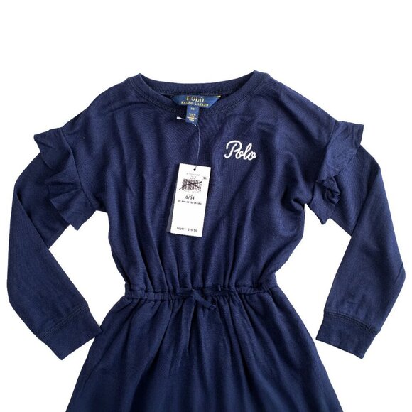 Polo Ralph Lauren Ruffled Navy Blue Polo Embroidery Girls Dress $49 Sz 3T 4T NWT - Picture 5 of 8